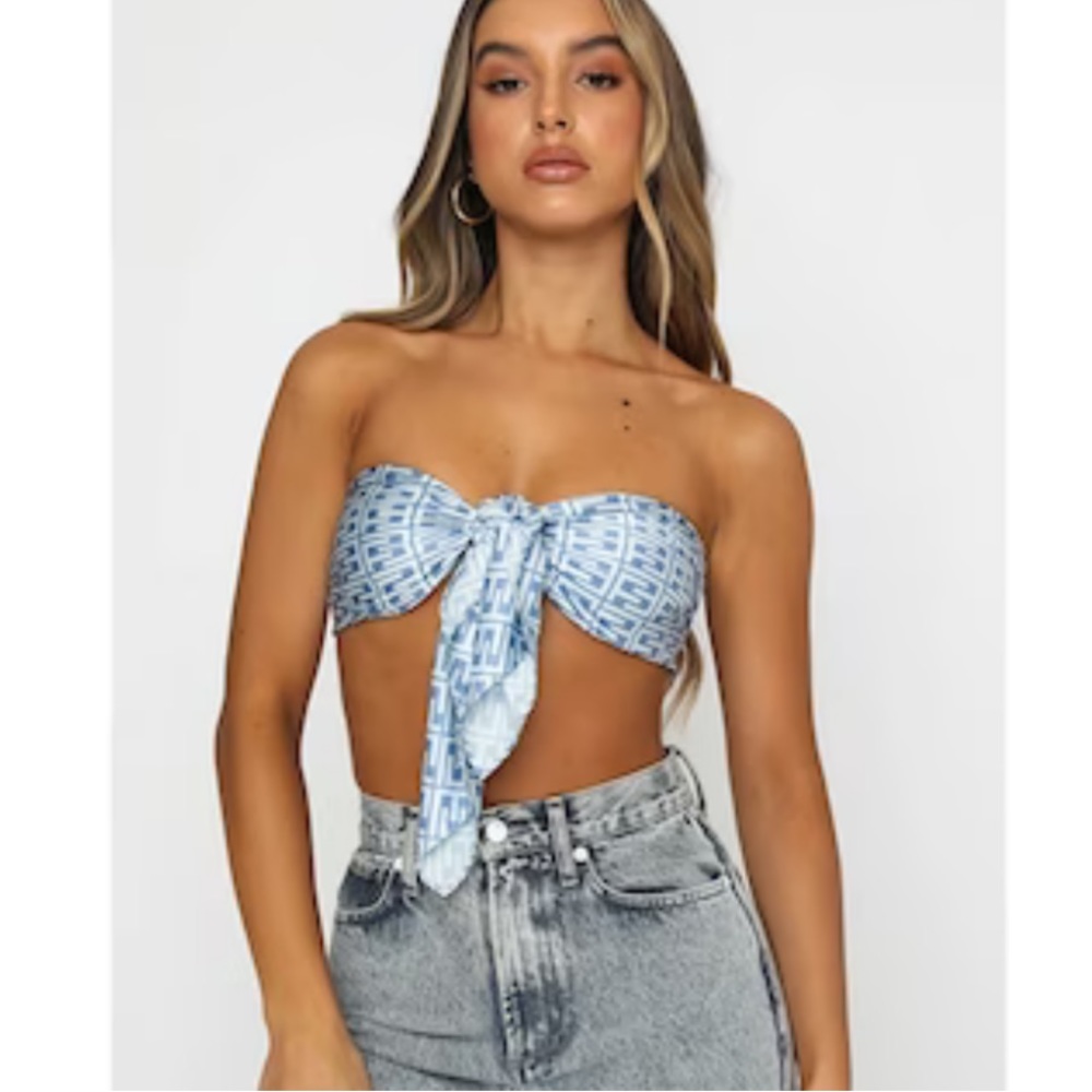 White Fox Scarf Top Blue — One Size